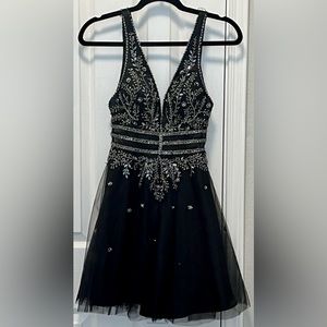 open lace back dress Black Sequined Little Girl Party Gown,Junior Girls Prom Gown,GPD0036 main image 1